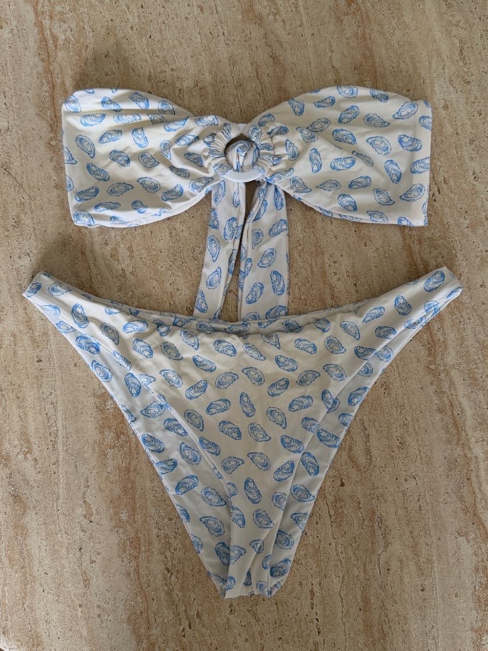 Toasted Coconut Oyster Print Strapless Top & Bottom